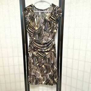 En Focus Cap Sleeve Gathered Shoulder Rouched Drop Waist Midi Dress Brown Tan